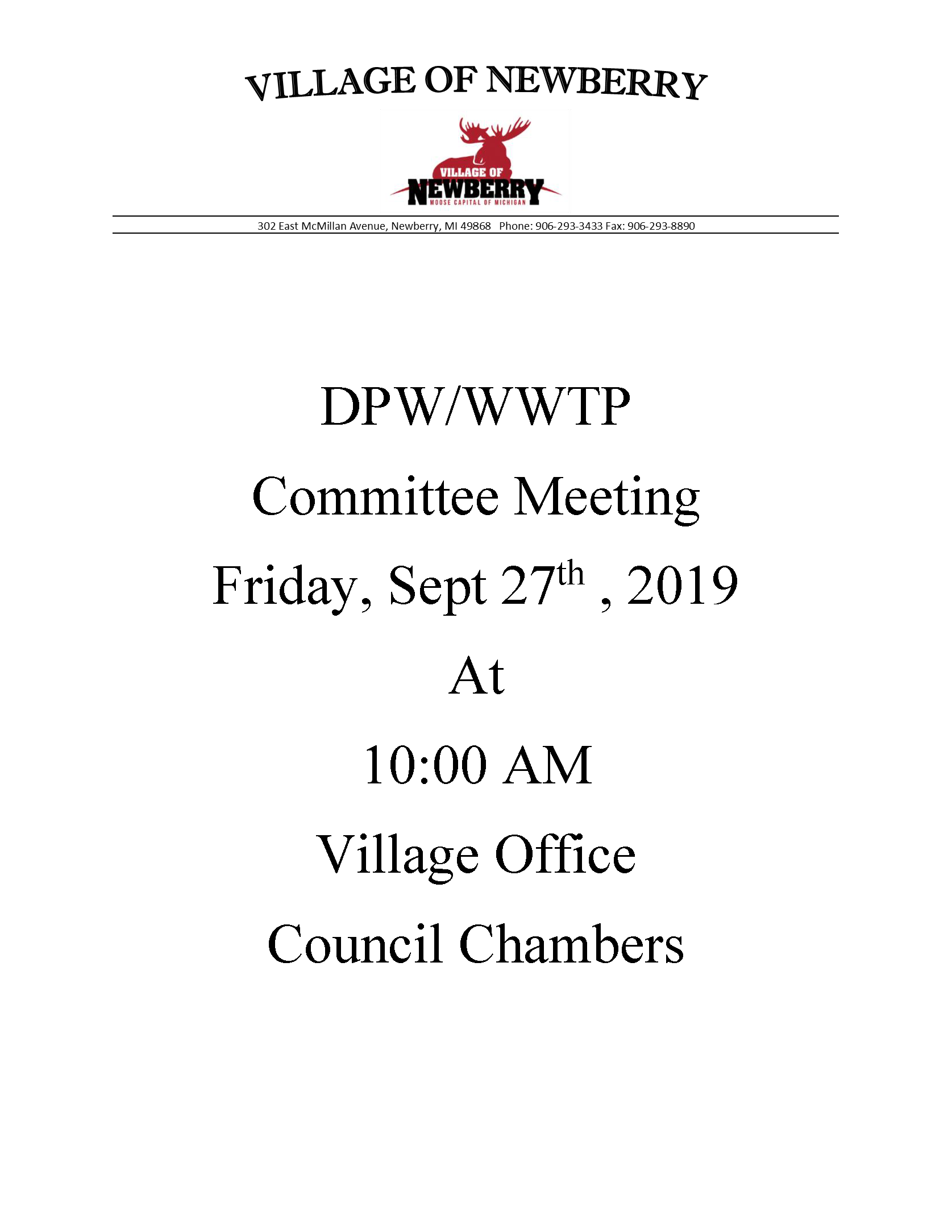 DPW-WWTP Committe Meeting 9-27-19